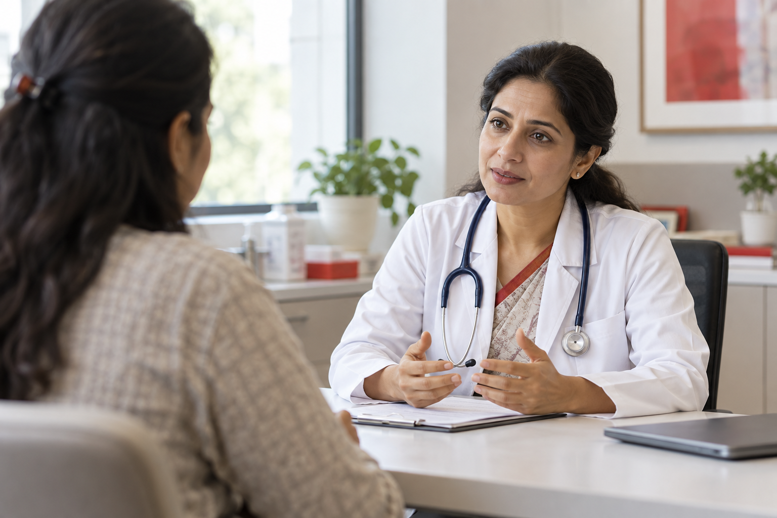 Doctor providing thoughtful healthcare consultation to a patient